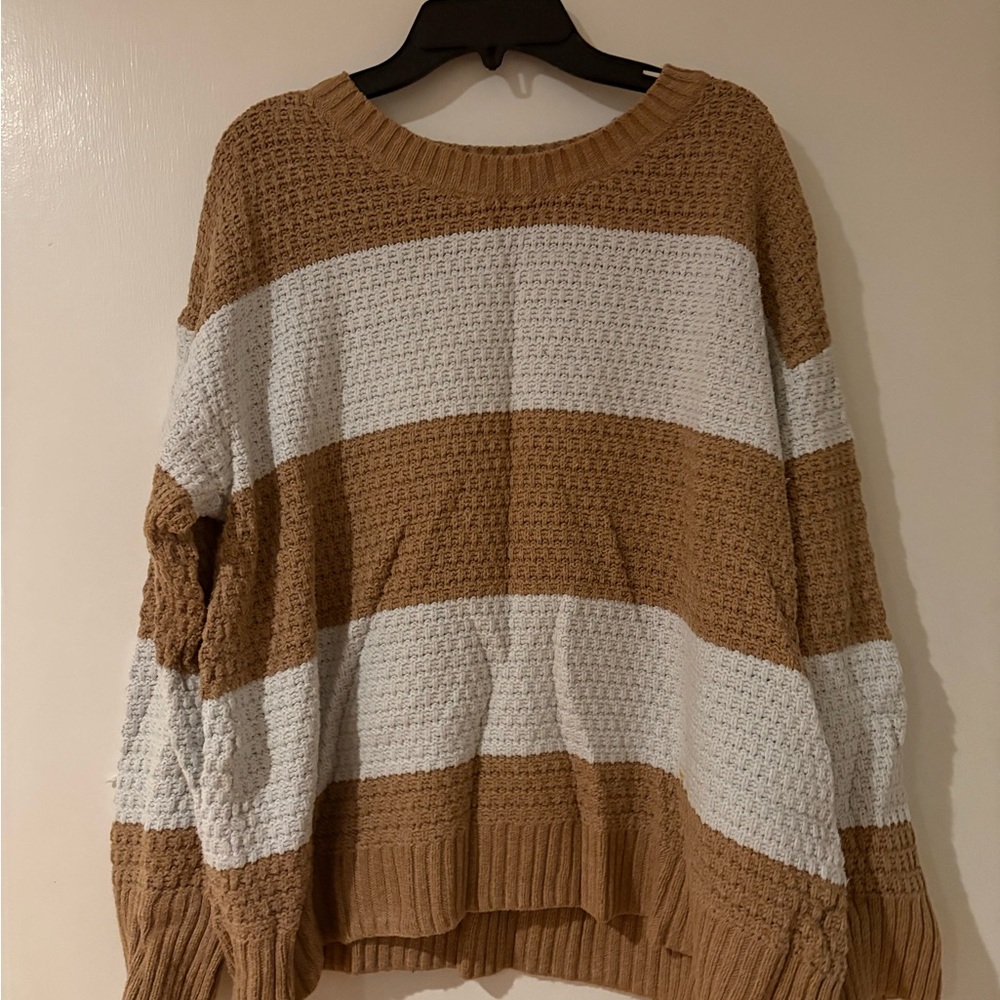 Striped Tan and White Women's Sweater